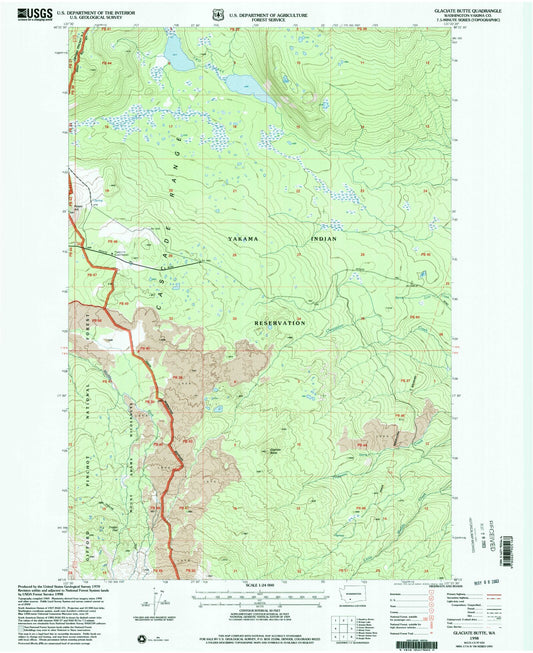 Classic USGS Glaciate Butte Washington 7.5'x7.5' Topo Map Image