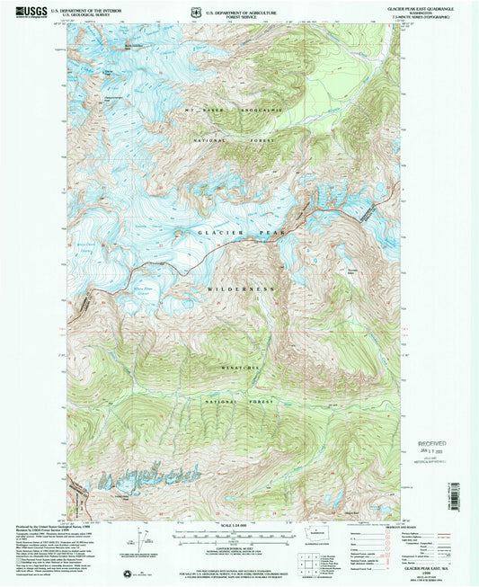 Classic USGS Glacier Peak East Washington 7.5'x7.5' Topo Map Image
