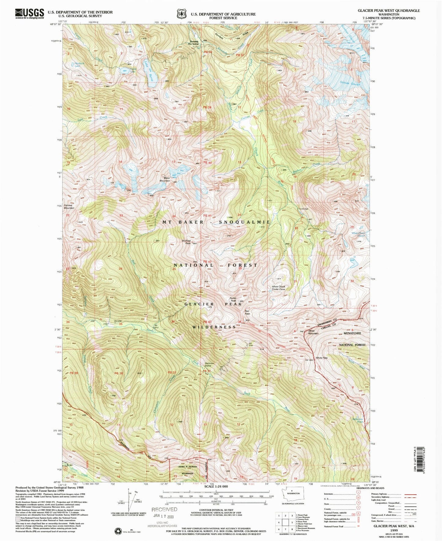 Classic USGS Glacier Peak West Washington 7.5'x7.5' Topo Map Image