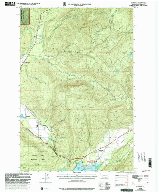 Classic USGS Glenoma Washington 7.5'x7.5' Topo Map Image