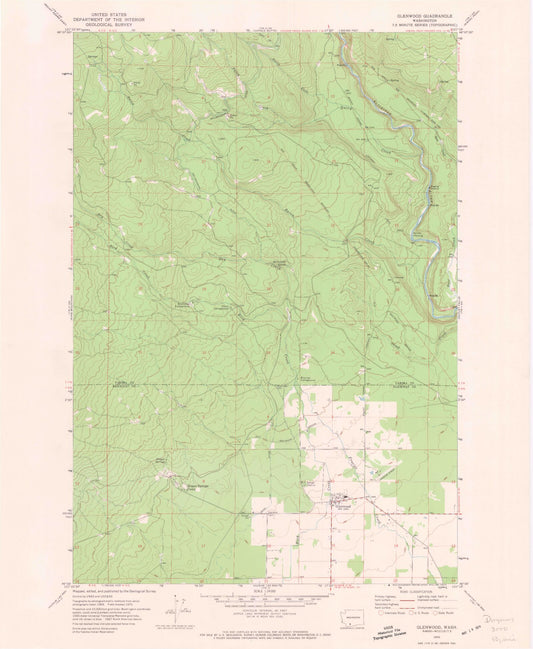 Classic USGS Glenwood Washington 7.5'x7.5' Topo Map Image