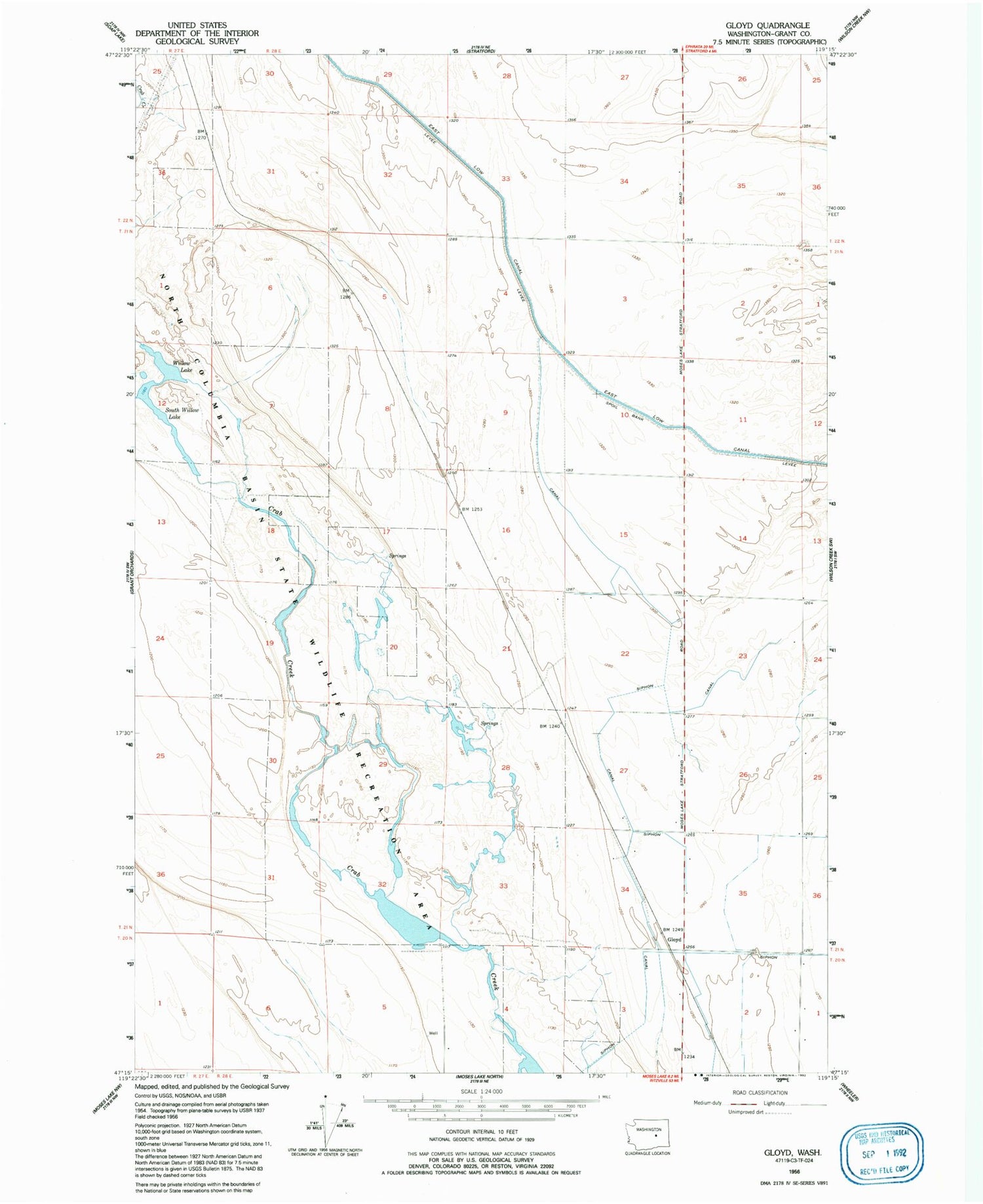 Classic USGS Gloyd Washington 7.5'x7.5' Topo Map Image