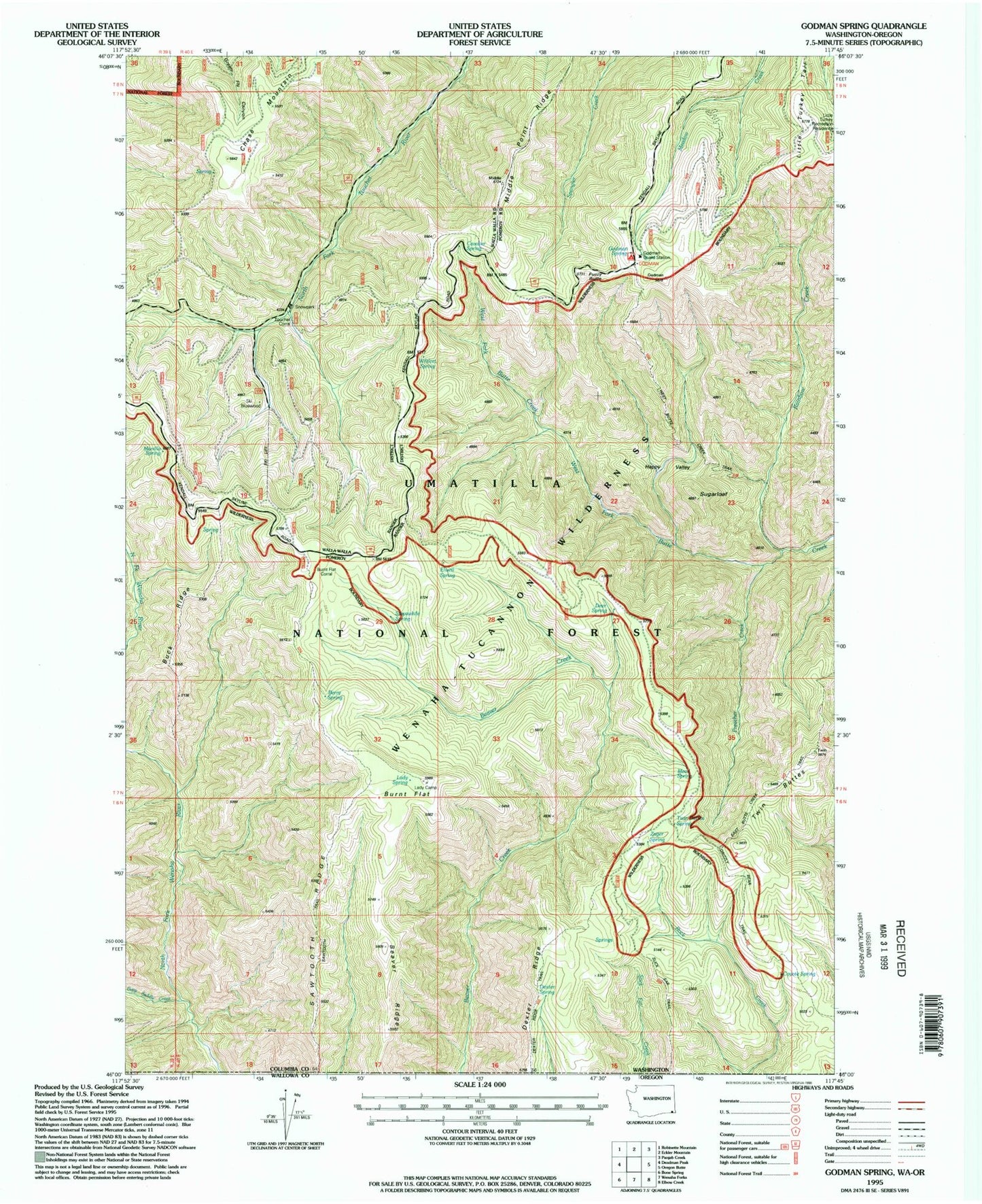 Classic USGS Godman Spring Washington 7.5'x7.5' Topo Map Image