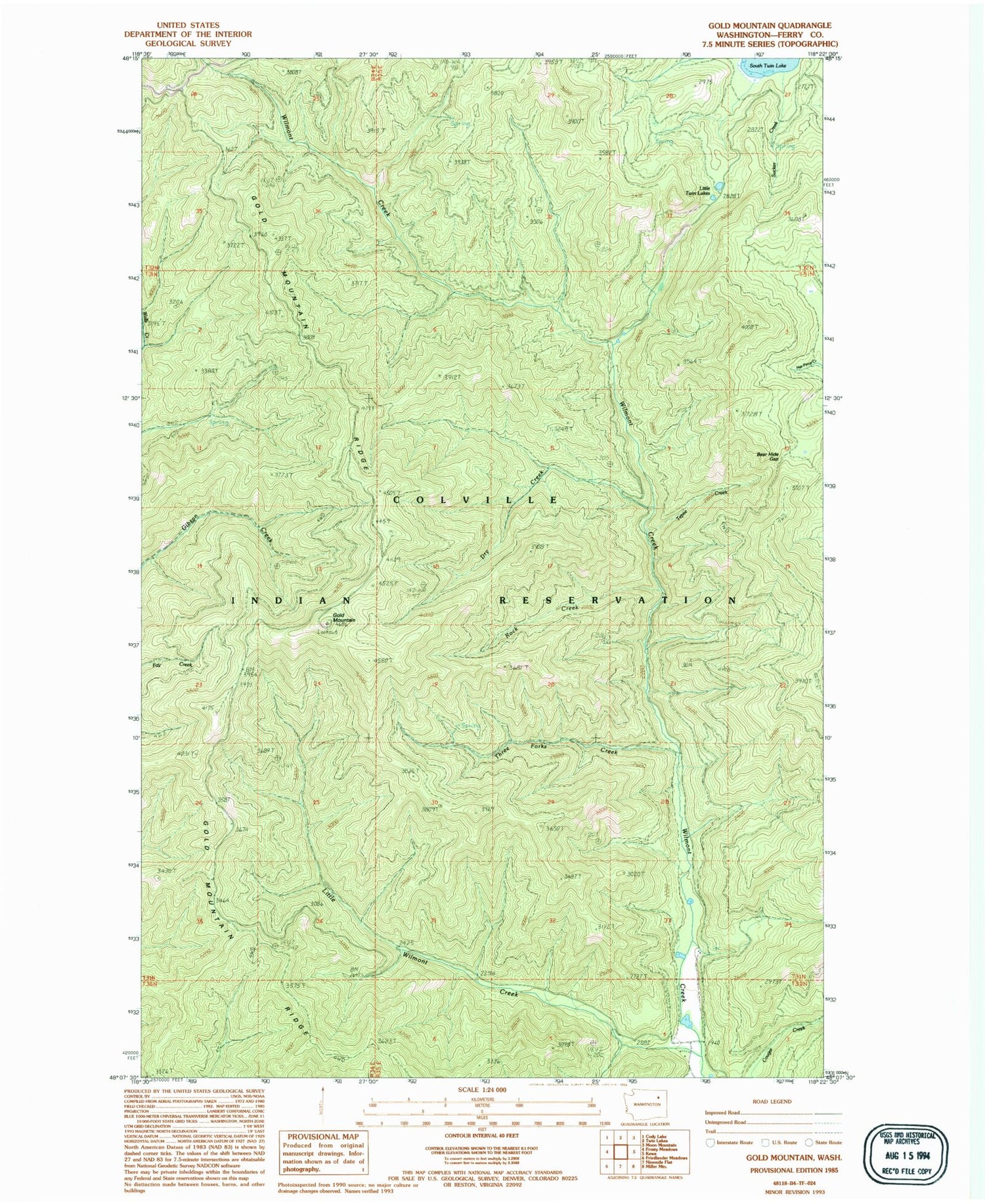 Classic USGS Gold Mountain Washington 7.5'x7.5' Topo Map Image