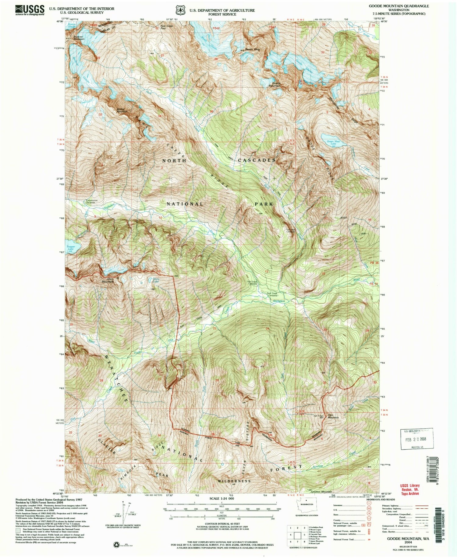 Classic USGS Goode Mountain Washington 7.5'x7.5' Topo Map Image