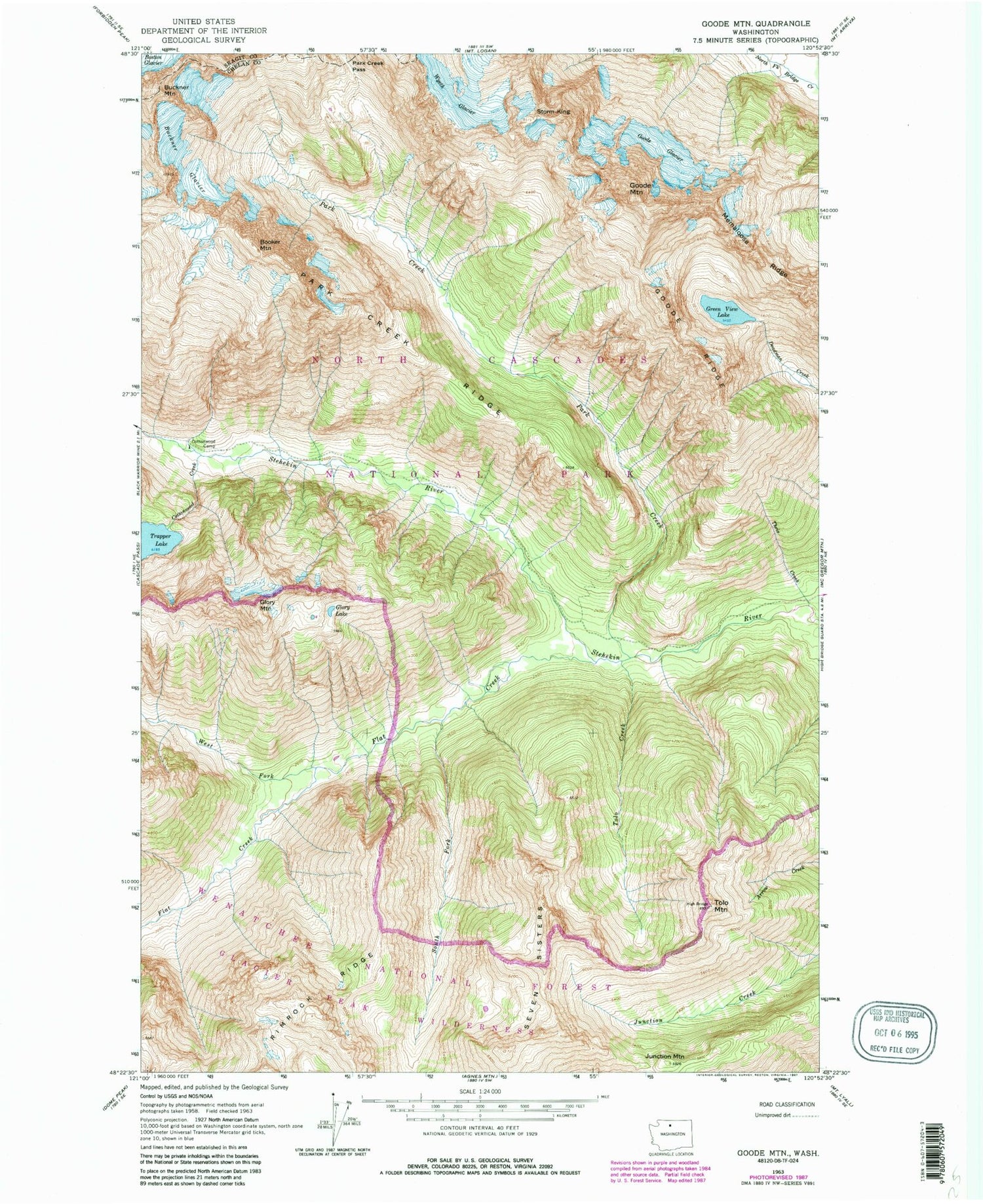 Classic USGS Goode Mountain Washington 7.5'x7.5' Topo Map Image
