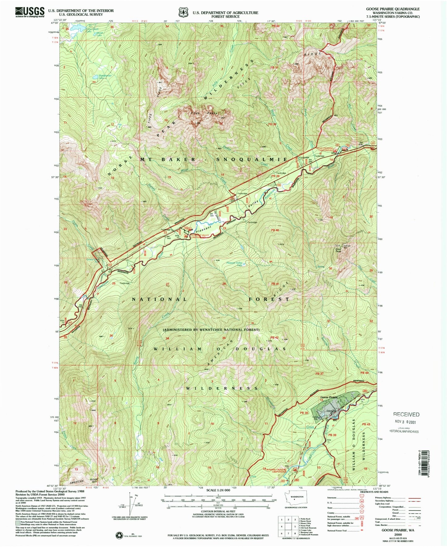 Classic USGS Goose Prairie Washington 7.5'x7.5' Topo Map Image