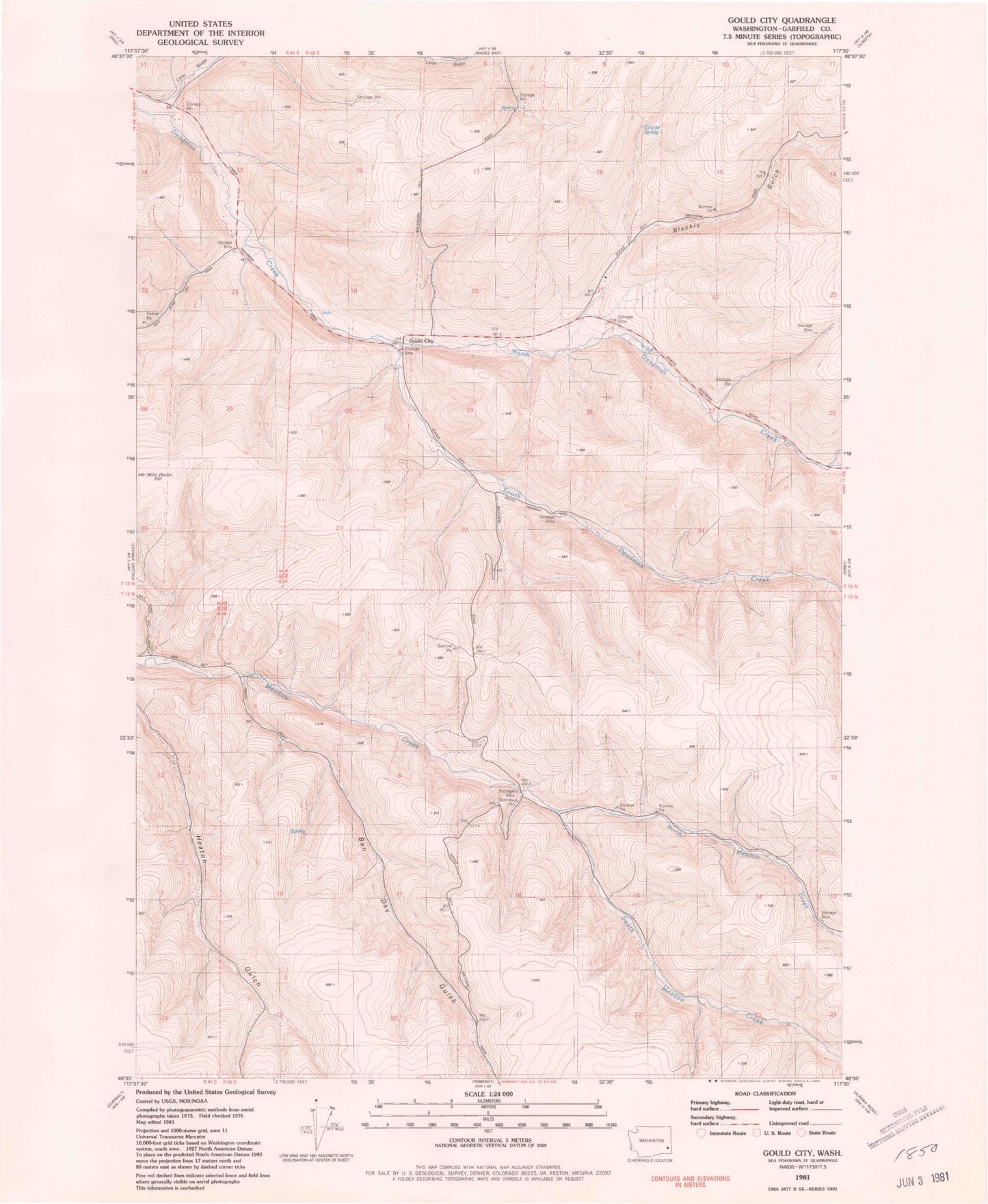 Classic USGS Gould City Washington 7.5'x7.5' Topo Map Image