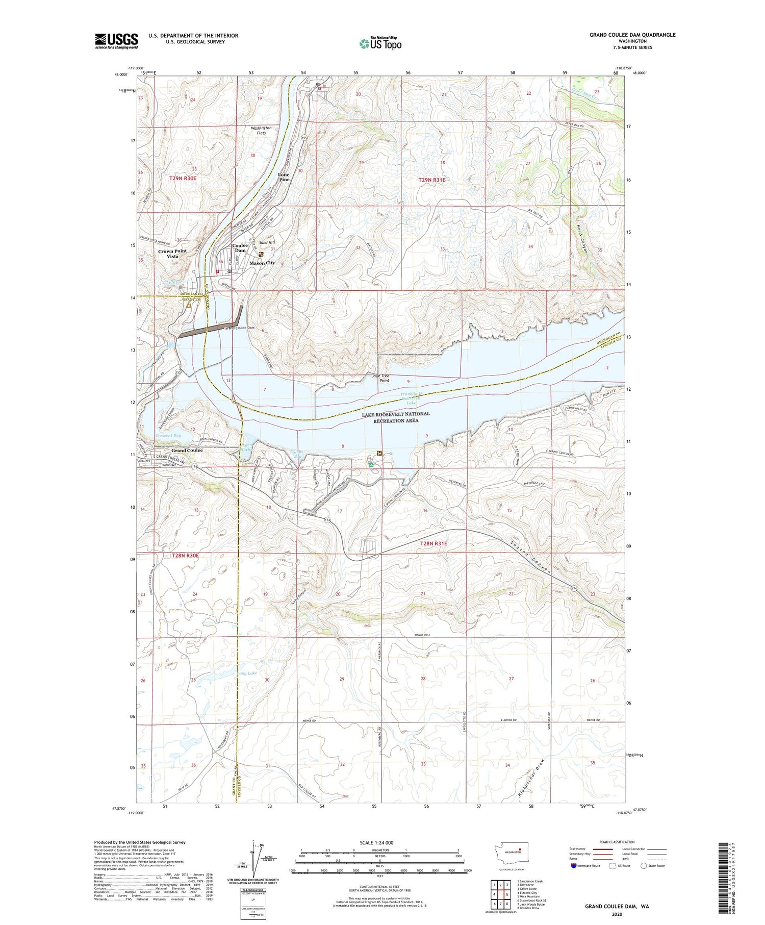 Grand Coulee Dam Washington US Topo Map Image