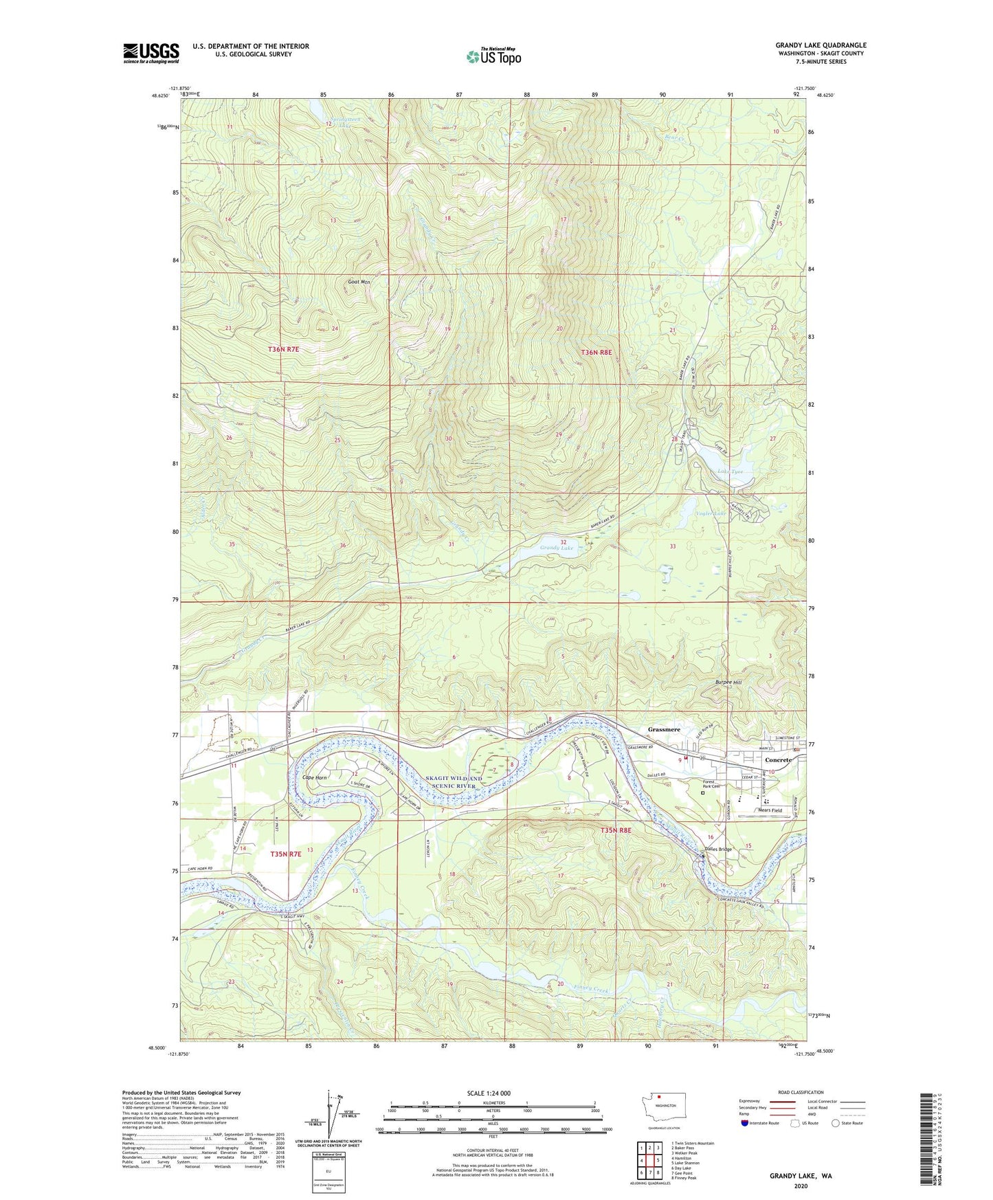 Grandy Lake Washington US Topo Map Image