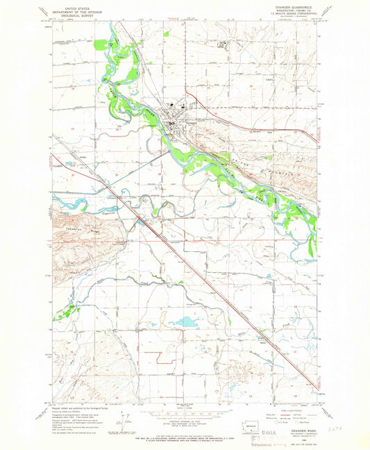 Classic USGS Granger Washington 7.5'x7.5' Topo Map Image