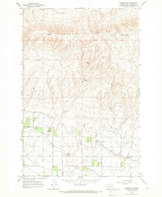 Classic USGS Granger NE Washington 7.5'x7.5' Topo Map Image