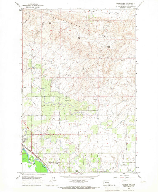 Classic USGS Granger NW Washington 7.5'x7.5' Topo Map Image