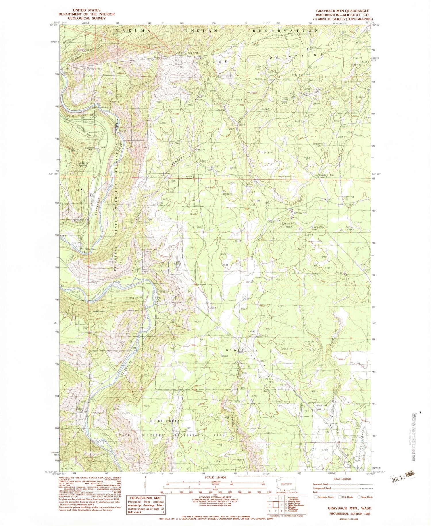 Classic USGS Grayback Mountain Washington 7.5'x7.5' Topo Map Image