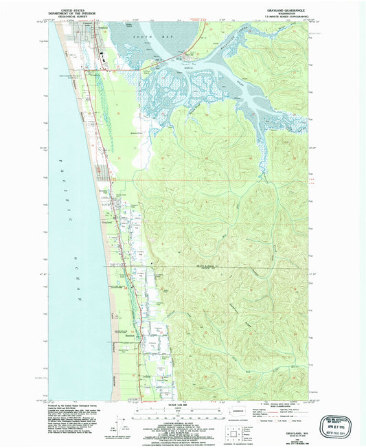 Classic USGS Grayland Washington 7.5'x7.5' Topo Map Image