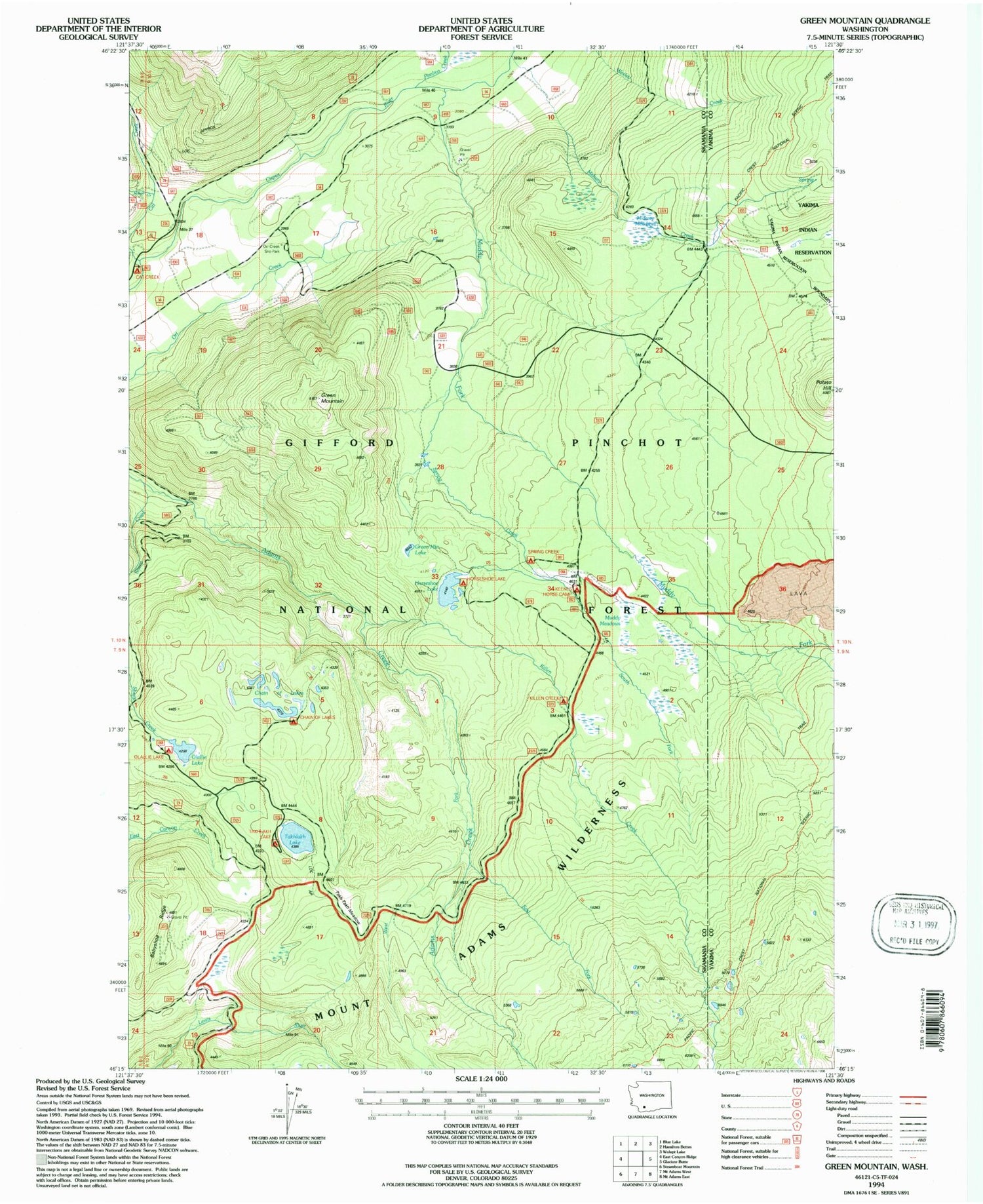 Classic USGS Green Mountain Washington 7.5'x7.5' Topo Map Image