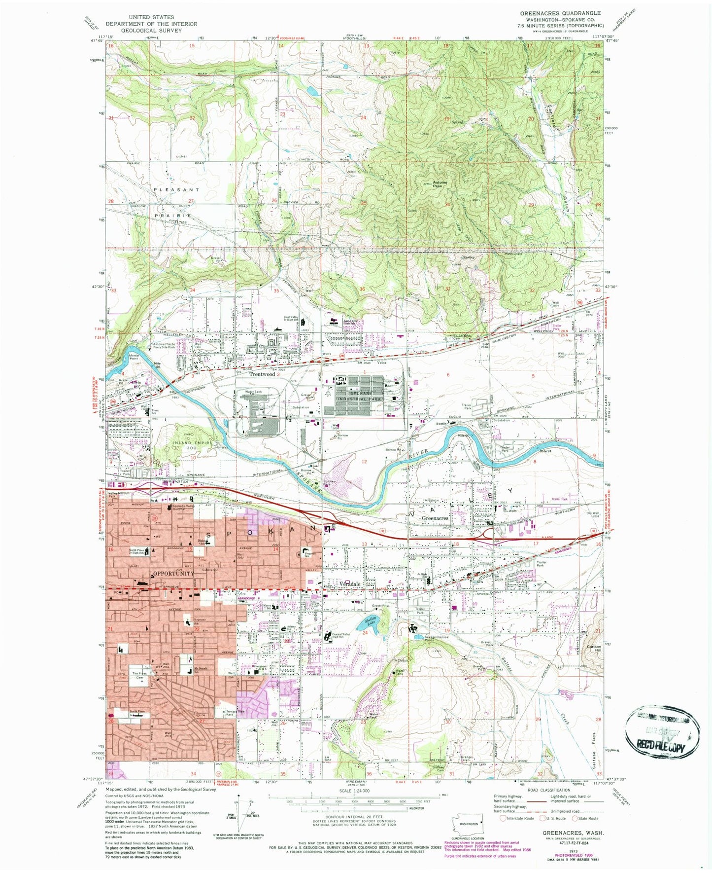 Classic USGS Greenacres Washington 7.5'x7.5' Topo Map Image
