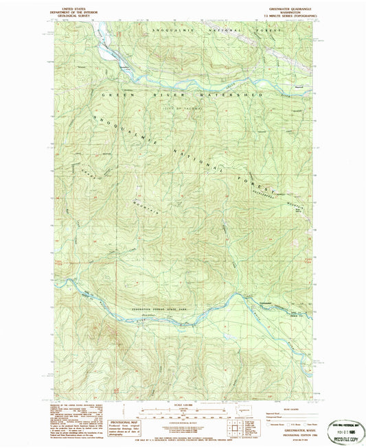 Classic USGS Greenwater Washington 7.5'x7.5' Topo Map Image