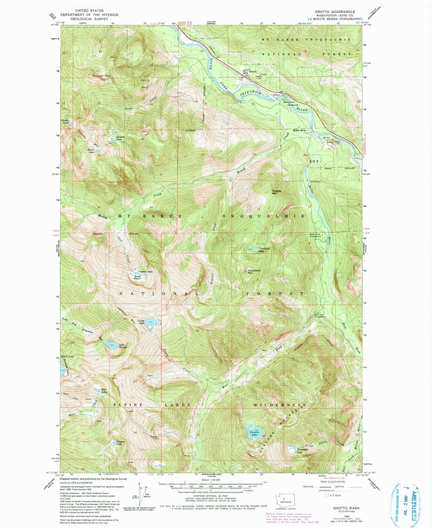 Classic USGS Grotto Washington 7.5'x7.5' Topo Map Image