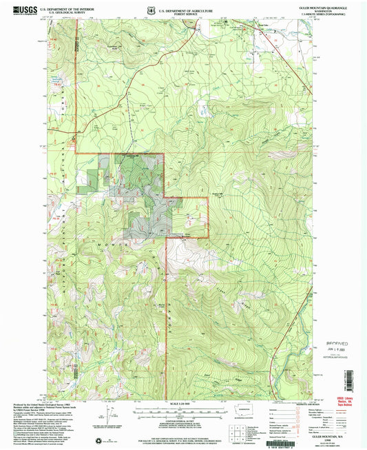 Classic USGS Guler Mountain Washington 7.5'x7.5' Topo Map Image