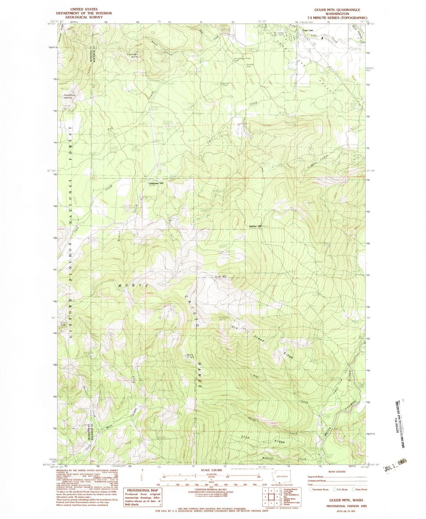 Classic USGS Guler Mountain Washington 7.5'x7.5' Topo Map Image