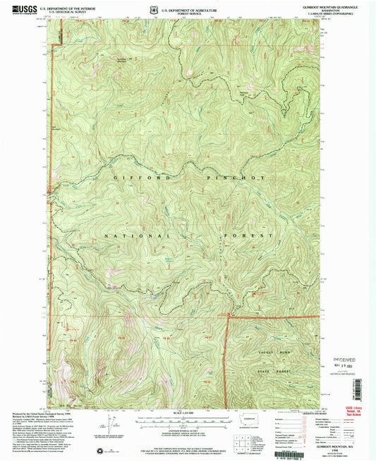 Classic USGS Gumboot Mountain Washington 7.5'x7.5' Topo Map Image
