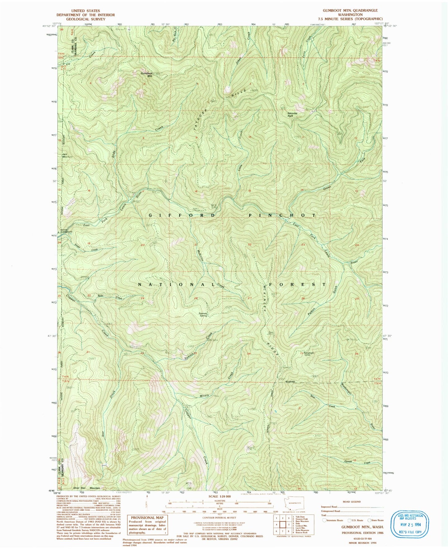 Classic USGS Gumboot Mountain Washington 7.5'x7.5' Topo Map Image