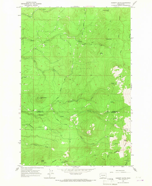 Classic USGS Hagerty Butte Washington 7.5'x7.5' Topo Map Image