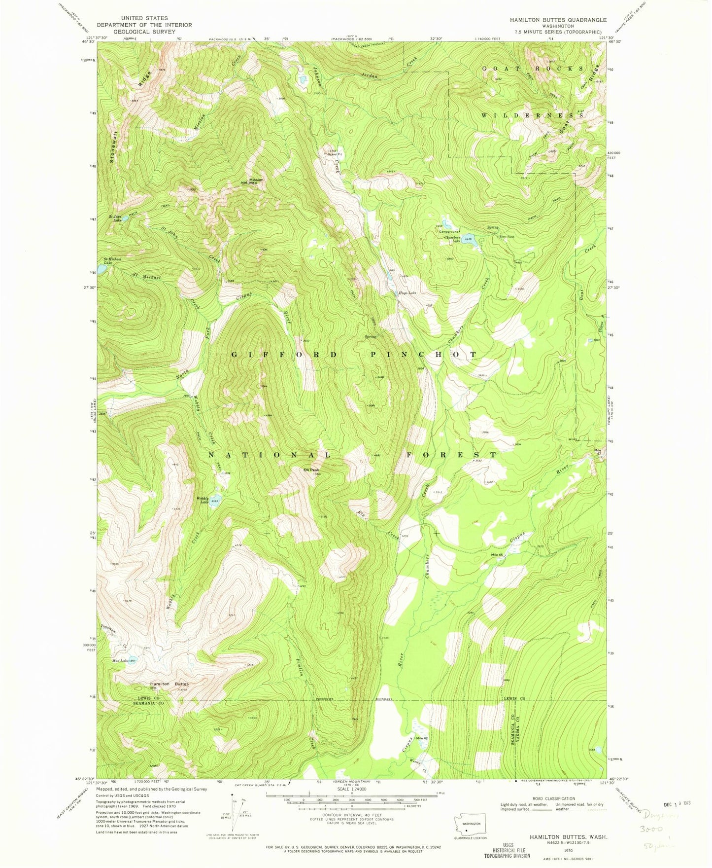 Classic USGS Hamilton Buttes Washington 7.5'x7.5' Topo Map Image