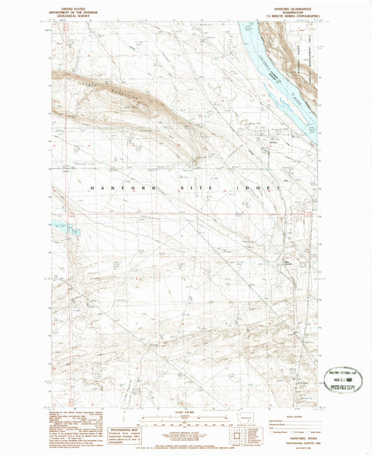 Classic USGS Hanford Washington 7.5'x7.5' Topo Map Image