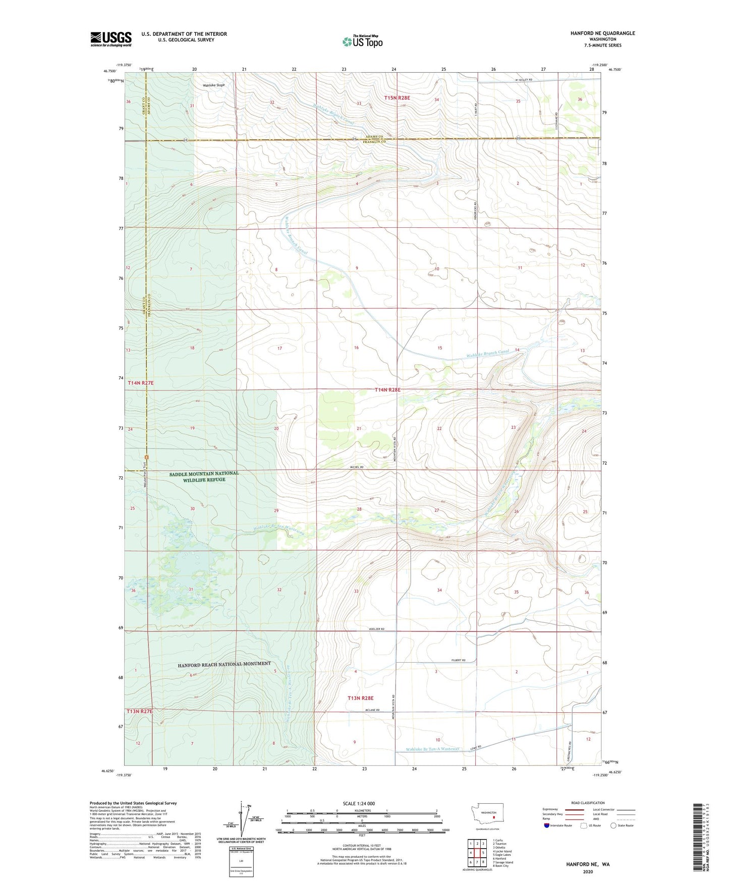 Hanford NE Washington US Topo Map Image