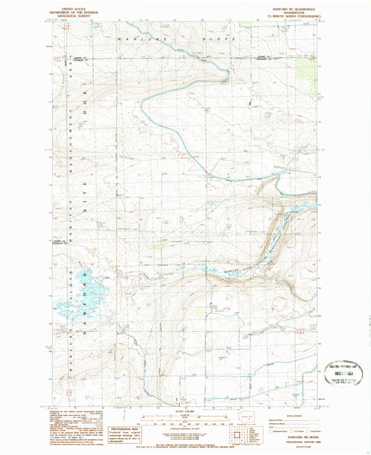 Classic USGS Hanford NE Washington 7.5'x7.5' Topo Map Image