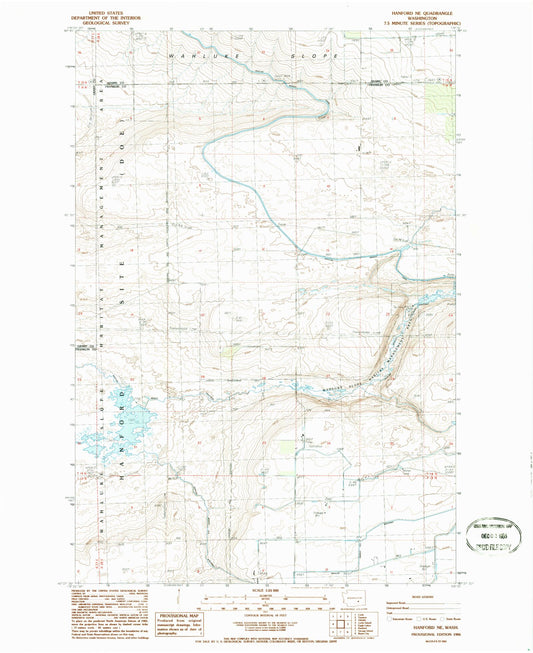 Classic USGS Hanford NE Washington 7.5'x7.5' Topo Map Image
