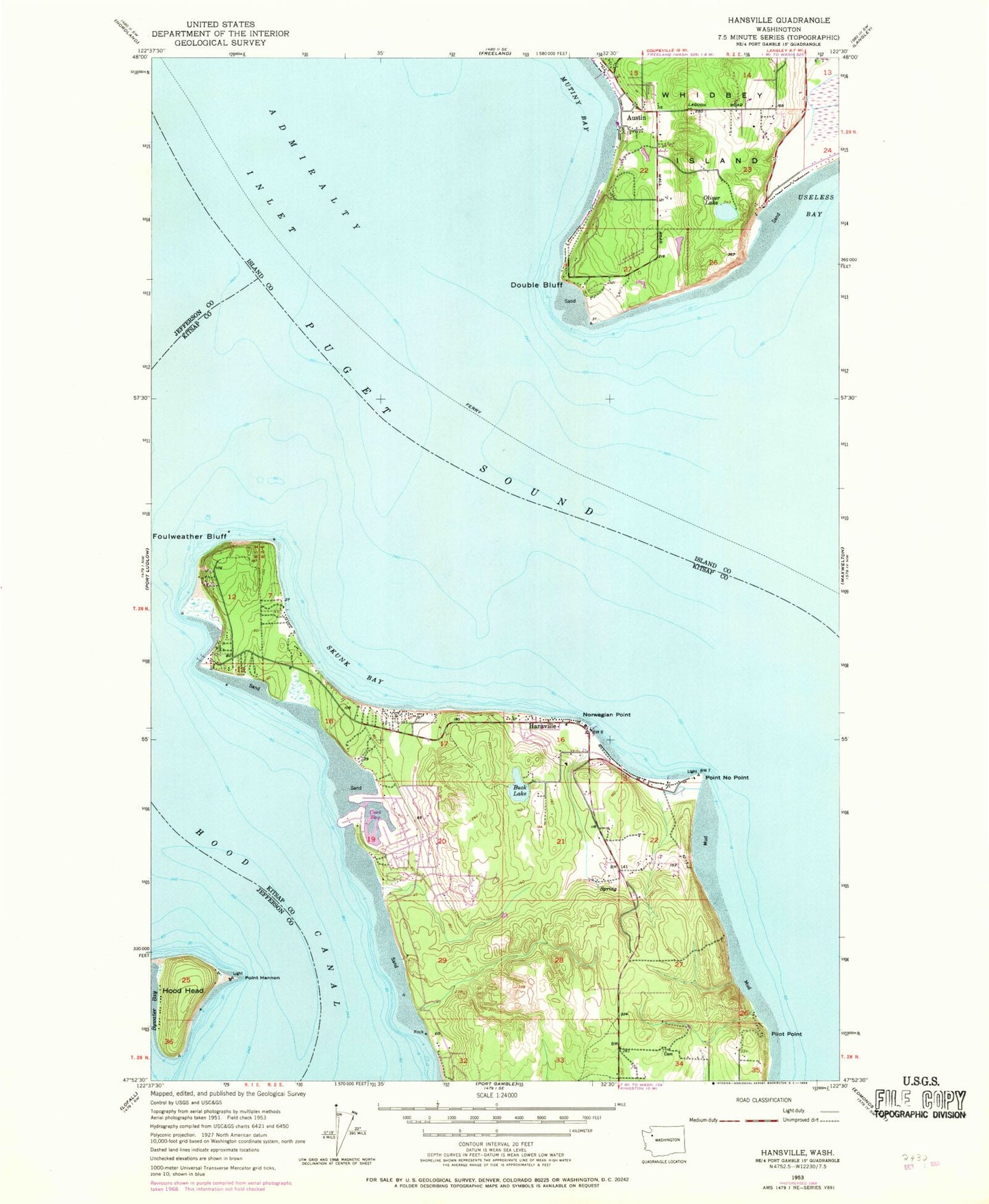 Classic USGS Hansville Washington 7.5'x7.5' Topo Map Image