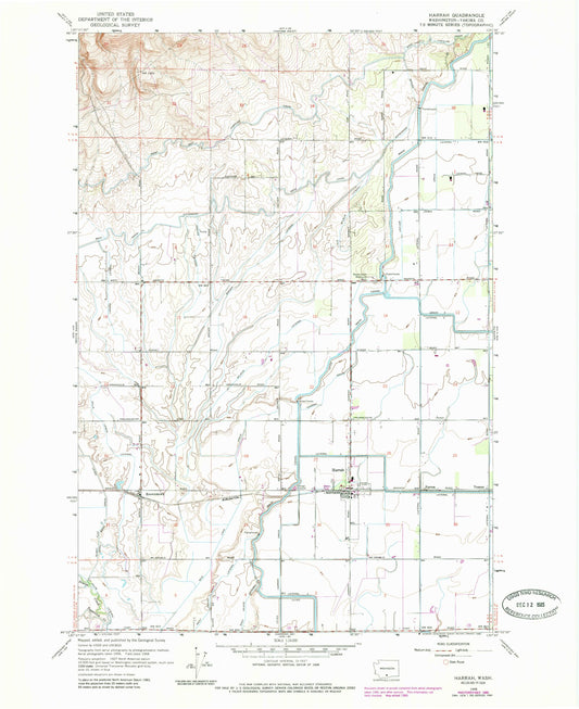 Classic USGS Harrah Washington 7.5'x7.5' Topo Map Image