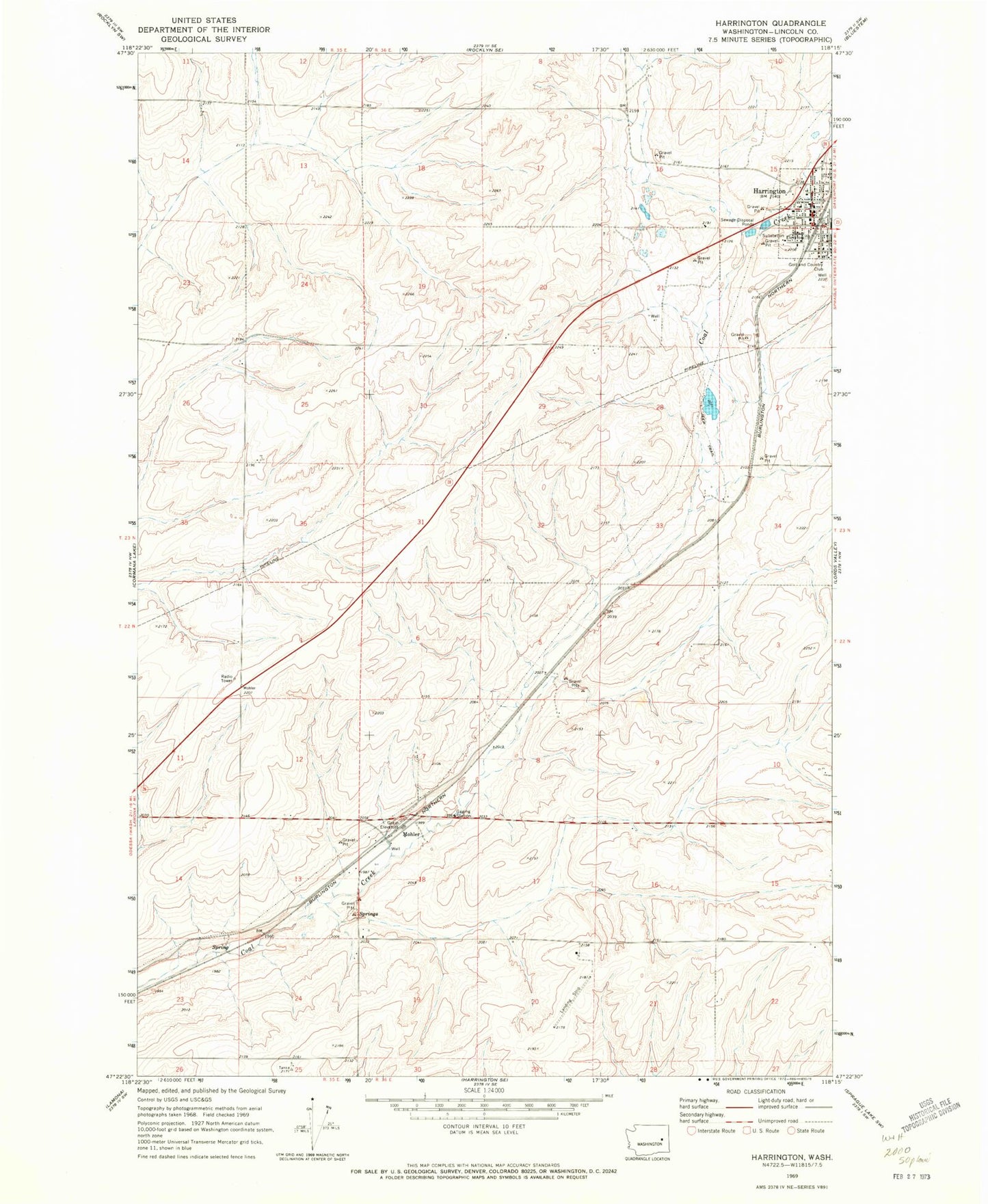 Classic USGS Harrington Washington 7.5'x7.5' Topo Map Image