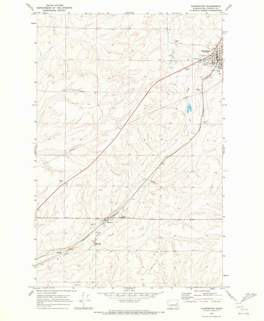 Classic USGS Harrington Washington 7.5'x7.5' Topo Map Image