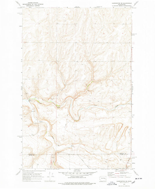 Classic USGS Harrington SE Washington 7.5'x7.5' Topo Map Image