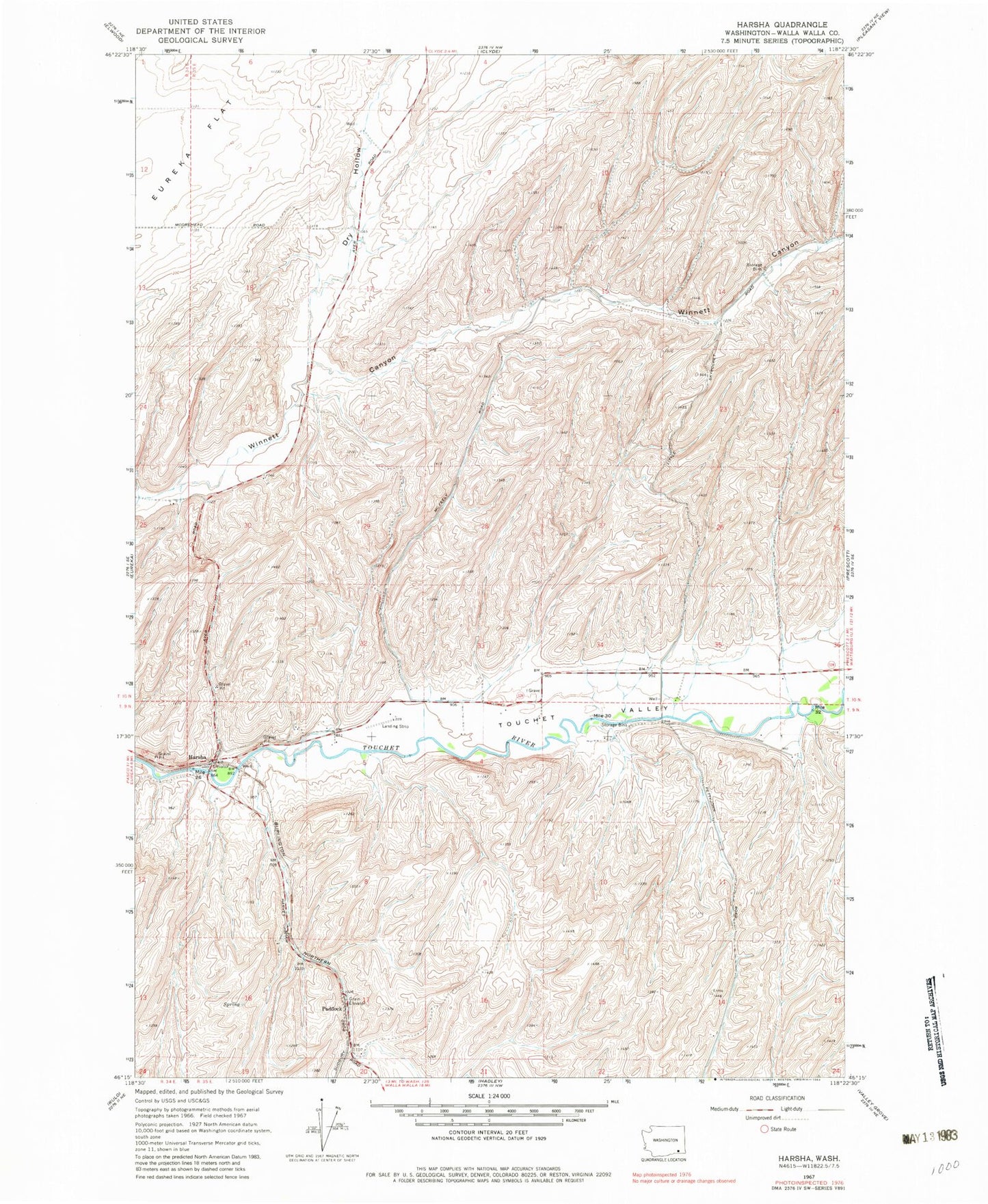 Classic USGS Harsha Washington 7.5'x7.5' Topo Map Image