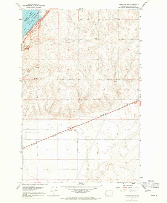 Classic USGS Hartline NW Washington 7.5'x7.5' Topo Map Image