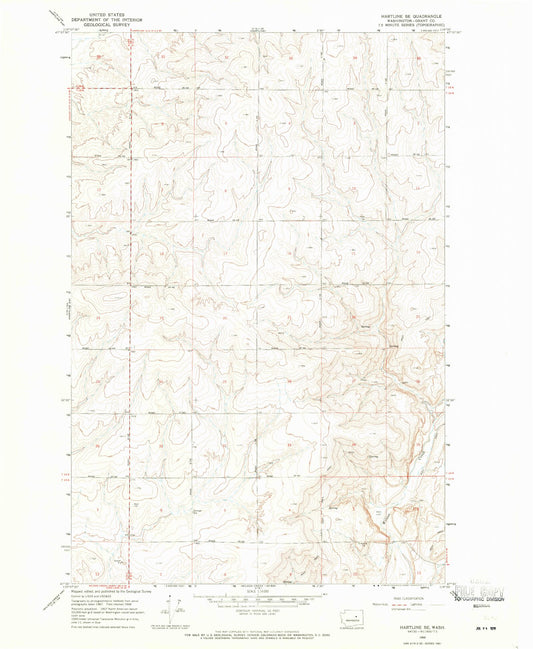 Classic USGS Hartline SE Washington 7.5'x7.5' Topo Map Image