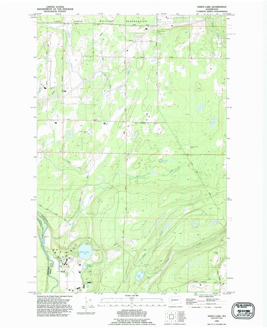 Classic USGS Harts Lake Washington 7.5'x7.5' Topo Map Image