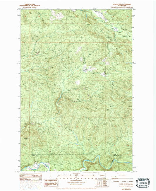 Classic USGS Hatchet Mountain Washington 7.5'x7.5' Topo Map Image