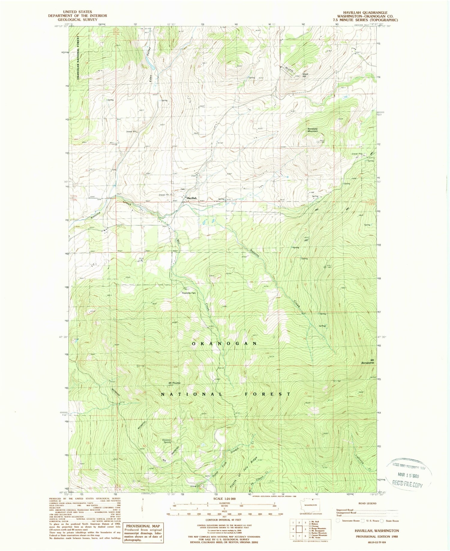 Classic USGS Havillah Washington 7.5'x7.5' Topo Map Image