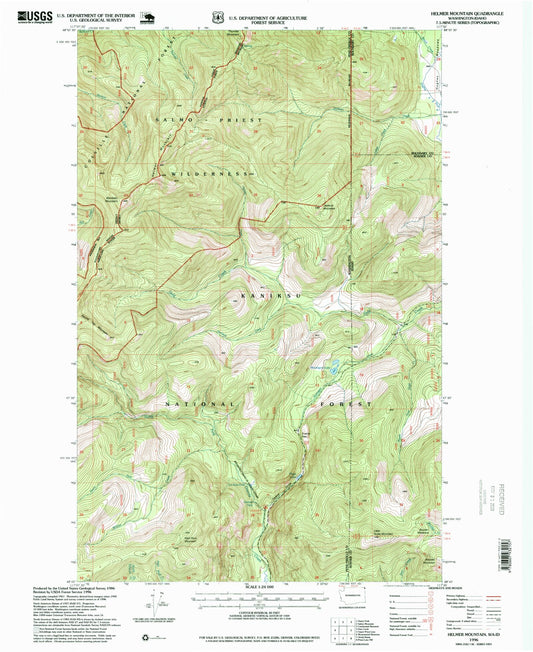 Classic USGS Helmer Mountain Washington 7.5'x7.5' Topo Map Image