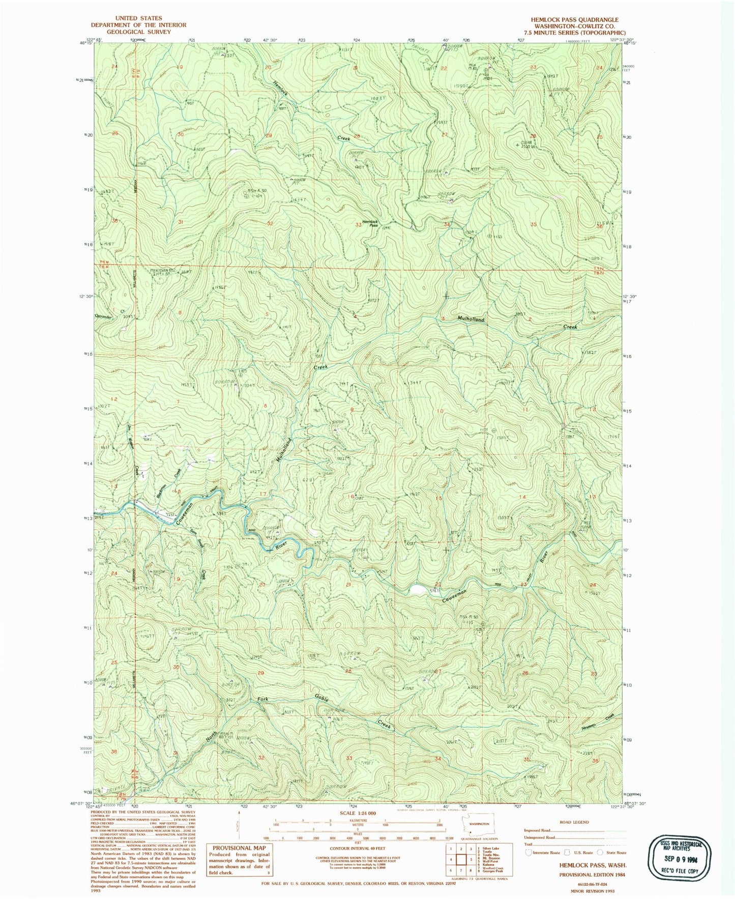 Classic USGS Hemlock Pass Washington 7.5'x7.5' Topo Map Image