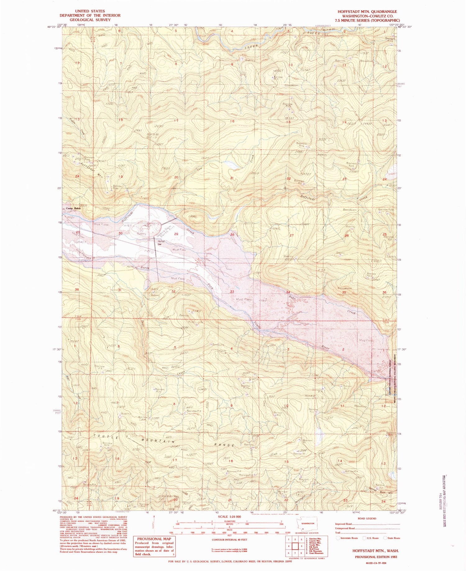 Classic USGS Hoffstadt Mountain Washington 7.5'x7.5' Topo Map Image