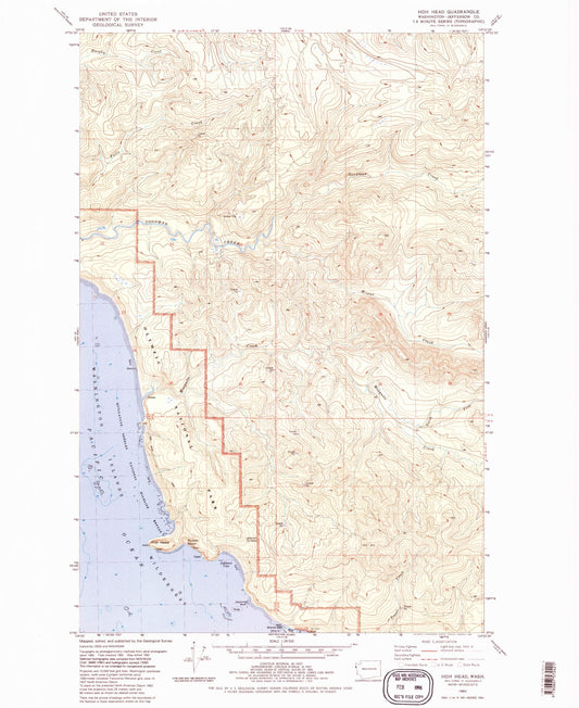 Classic USGS Hoh Head Washington 7.5'x7.5' Topo Map Image