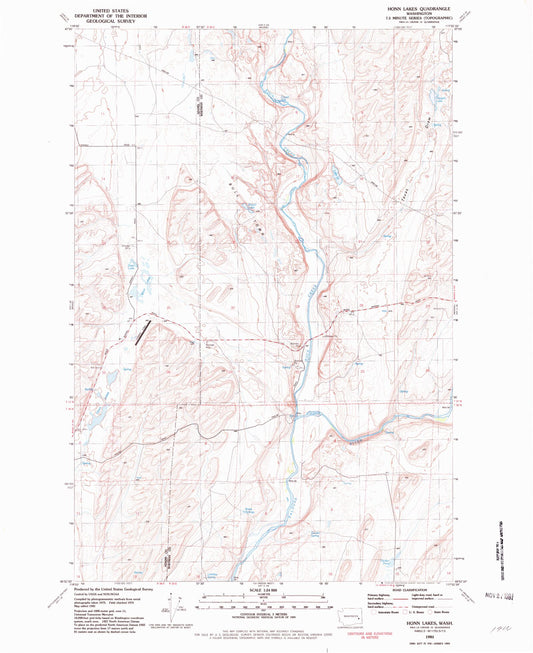 Classic USGS Honn Lakes Washington 7.5'x7.5' Topo Map Image