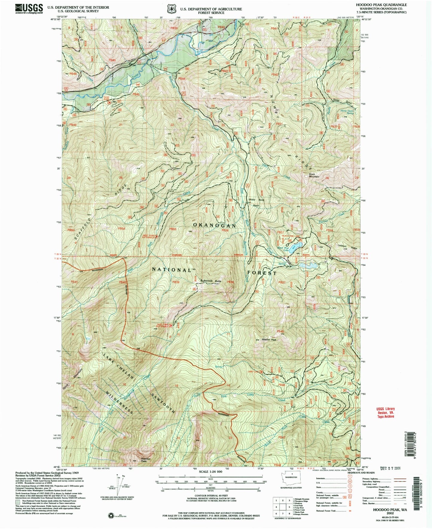 Classic USGS Hoodoo Peak Washington 7.5'x7.5' Topo Map Image